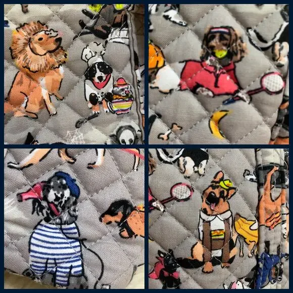 VERA BRADLEY Rare Gray Multi HOWL-O-WEEN Halloween Dogs Zip Top Cotton VERA Tote - Picture 9 of 16